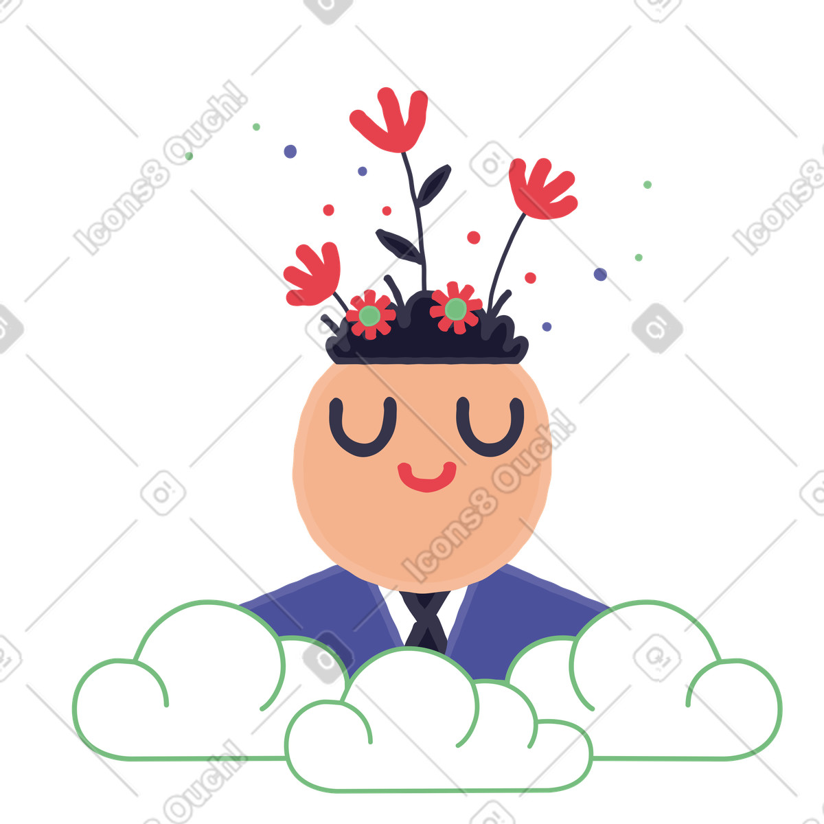 Happy person's head with flowers illustration in Stripy style download in PNG, SVG