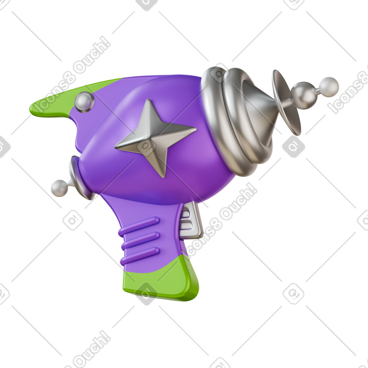Иллюстрация Raygun toy space blaster with silver star and spiral barrel в стиле 3D Stickle — скачать в форматах PNG, SVG