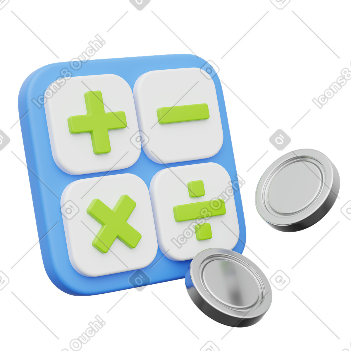 Illustration Calculator keypad with coins for budget planning and personal finance dans le style 3D Playful à télécharger aux formats PNG, SVG