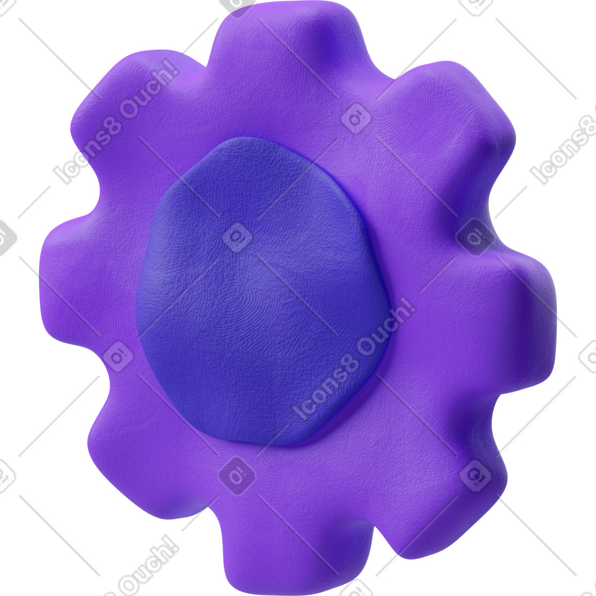 Three-quarter view of a purple gear illustration in 3D Plastilina style download in PNG, SVG