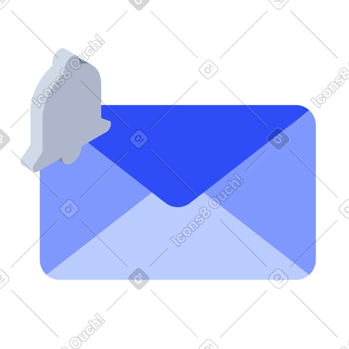 Blue envelope with notification bell, email alert and messaging illustration in System style download in PNG, SVG