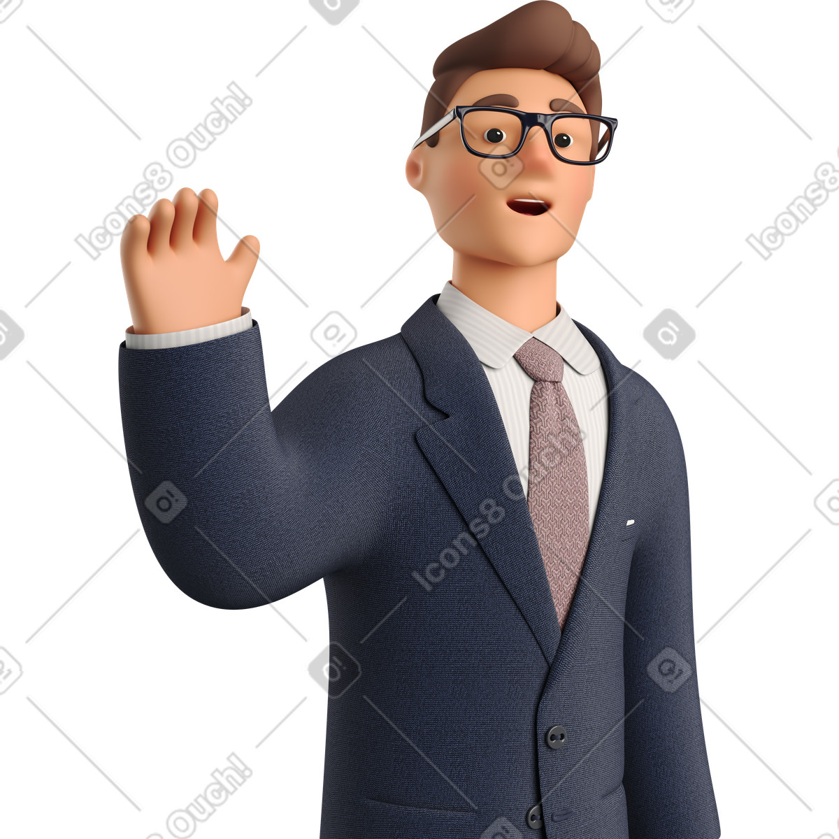 下载 3D Business 风格的 Businessman in dark blue suit waving goodbye 插画，支持 PNG、SVG 格式