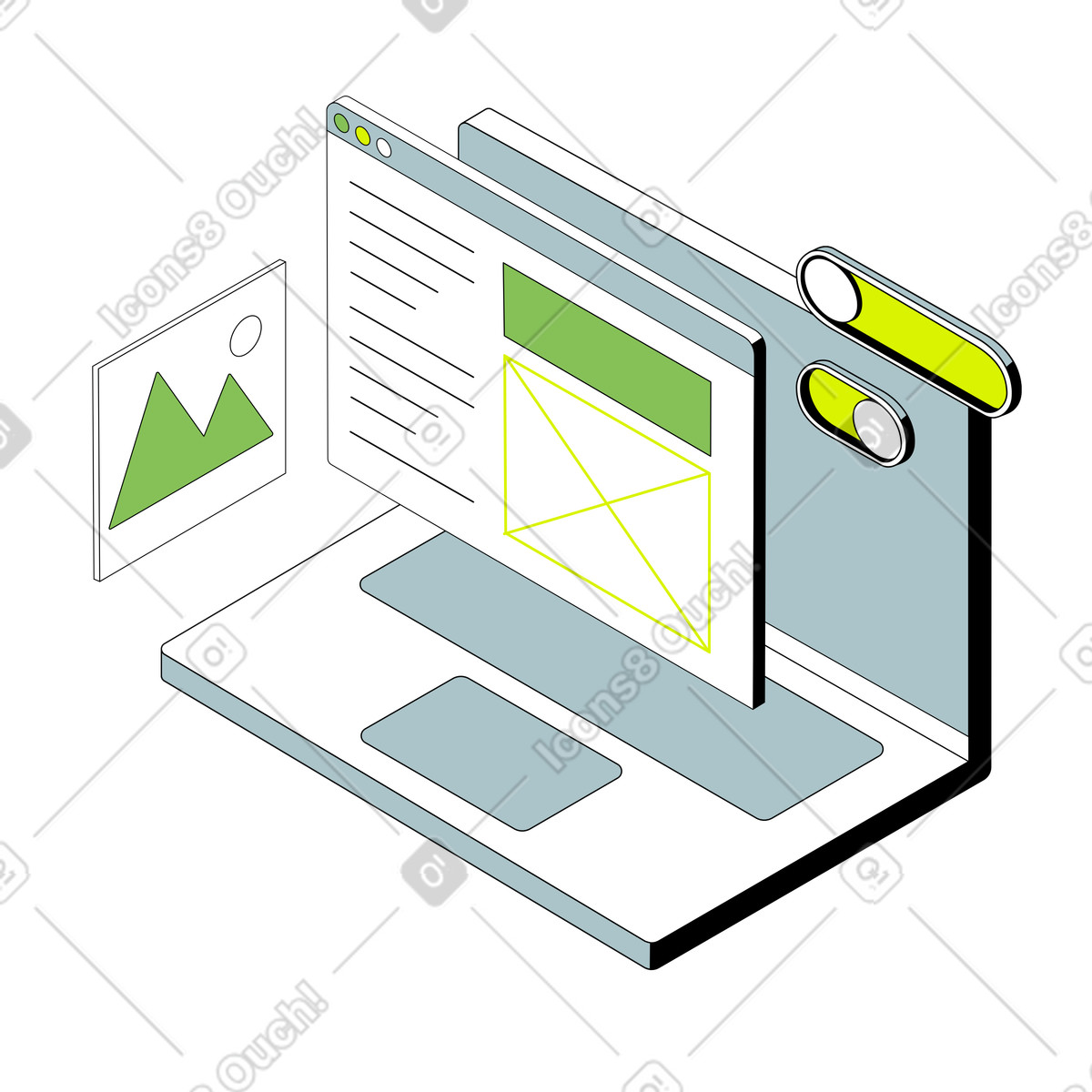 Ilustração de Projetando site em laptop no estilo Isometric para baixar PNG, SVG