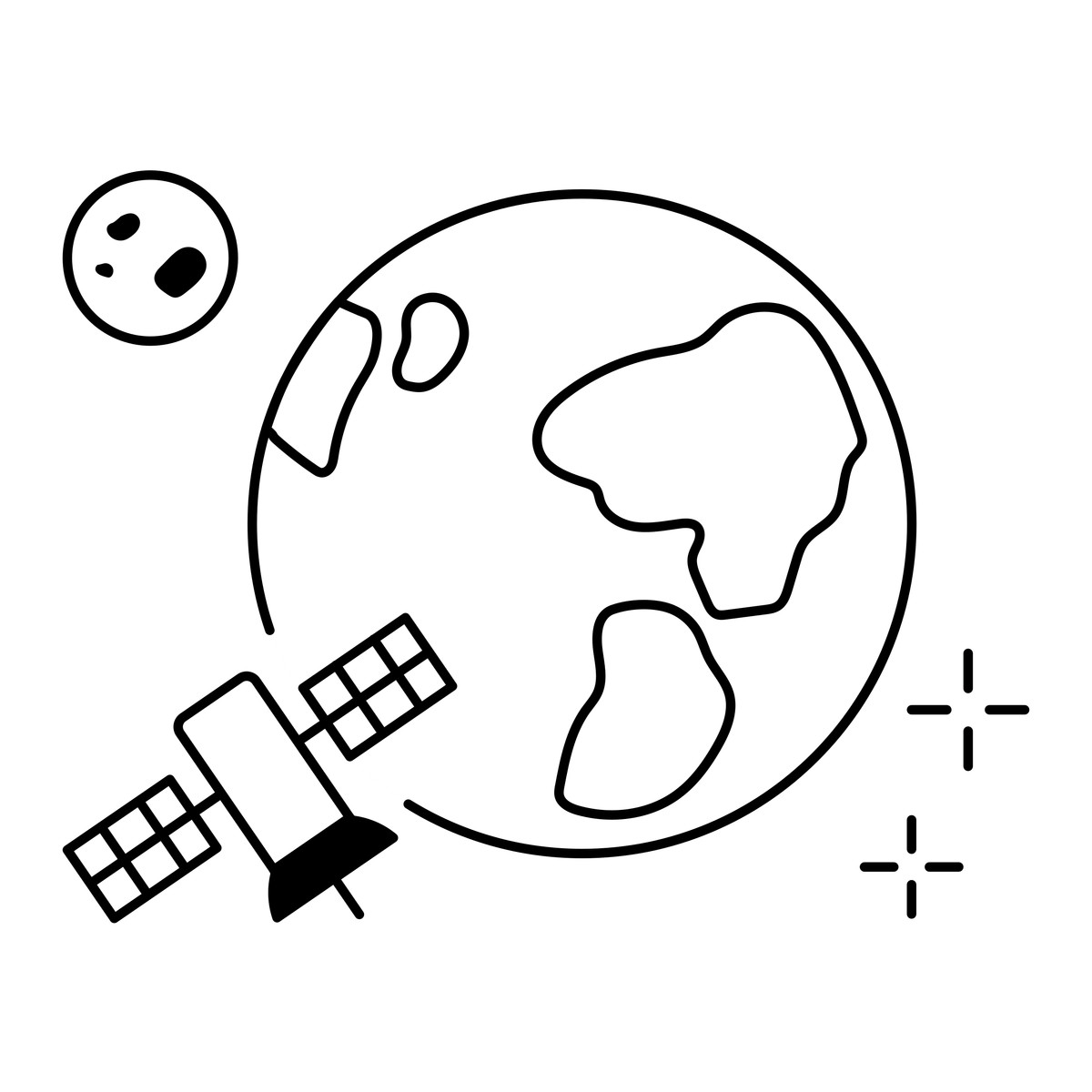 Ilustração de Planeta terra com satélite em órbita e tema exploração espacial da lua no estilo para baixar PNG, SVG
