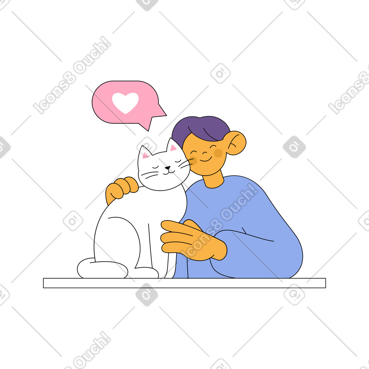 Man hugs a happy white cat illustration People Hugging clipart in PNG SVG