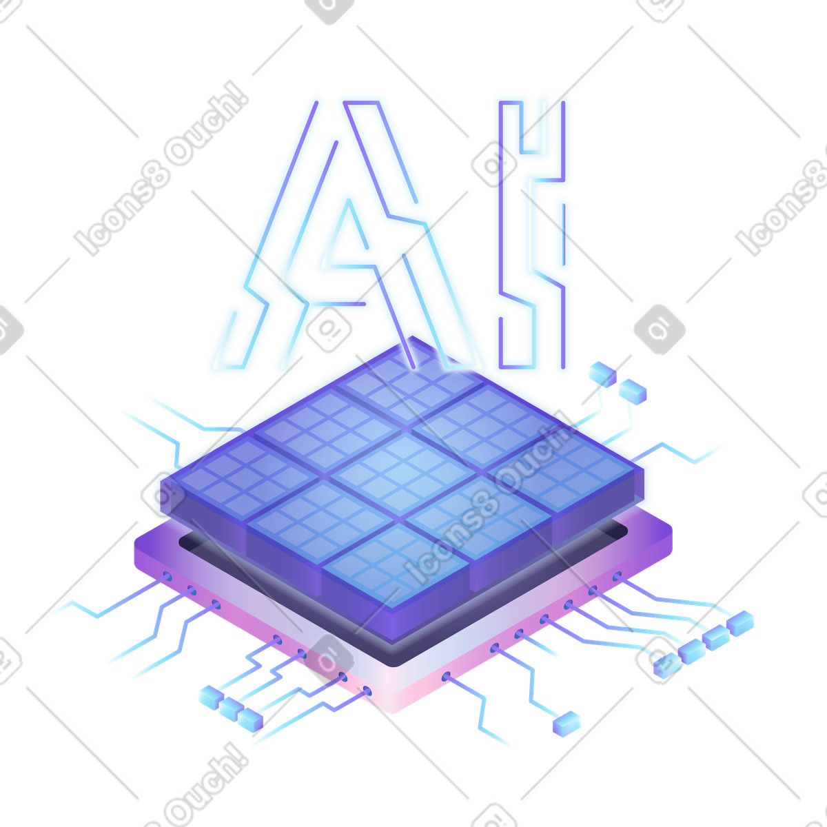 Ilustración Ia con microchip de red neuronal en estilo Isotech a descargar en PNG y SVG