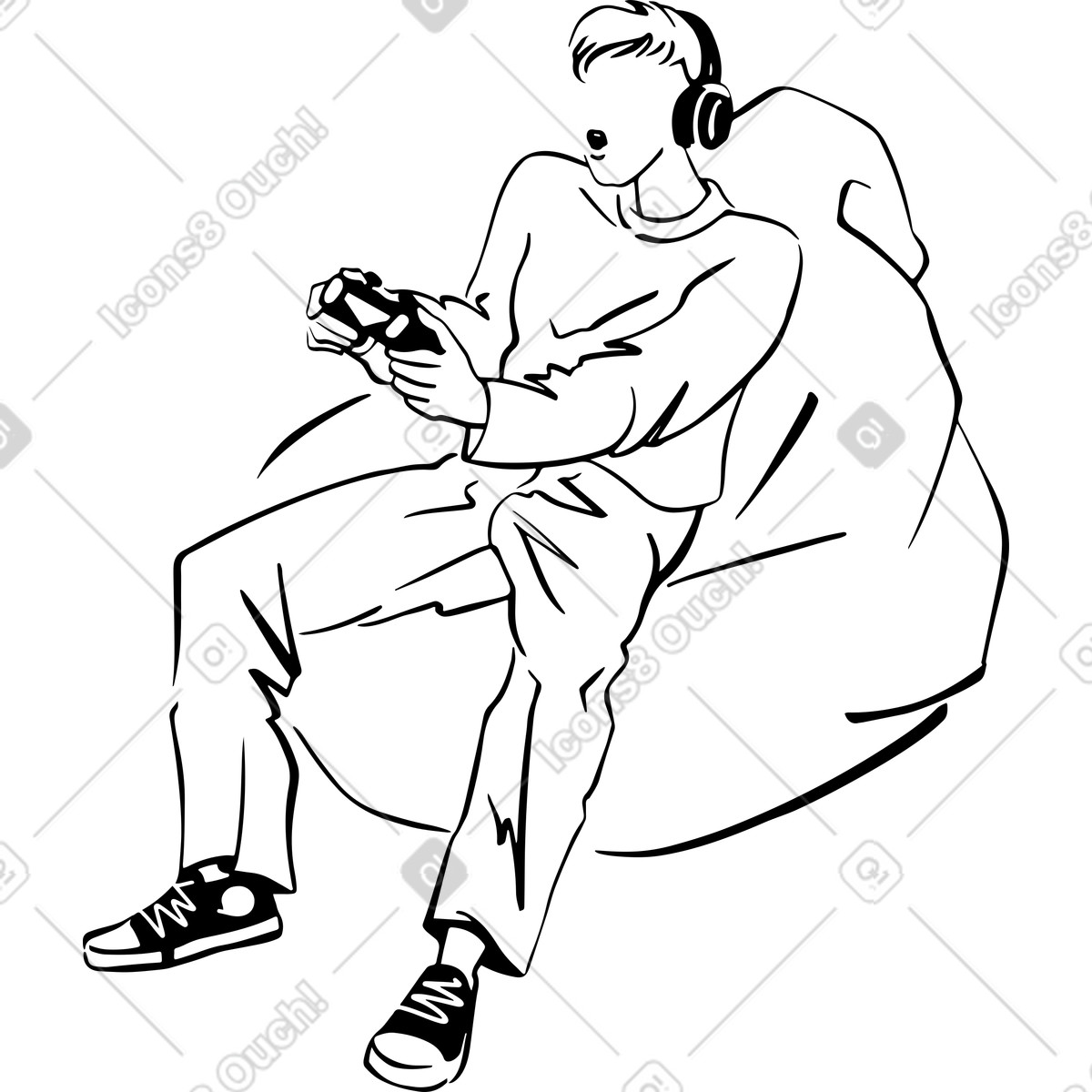 Ilustração de Jovem segurando um gamepad nas mãos em no estilo Line para baixar em PNG, SVG