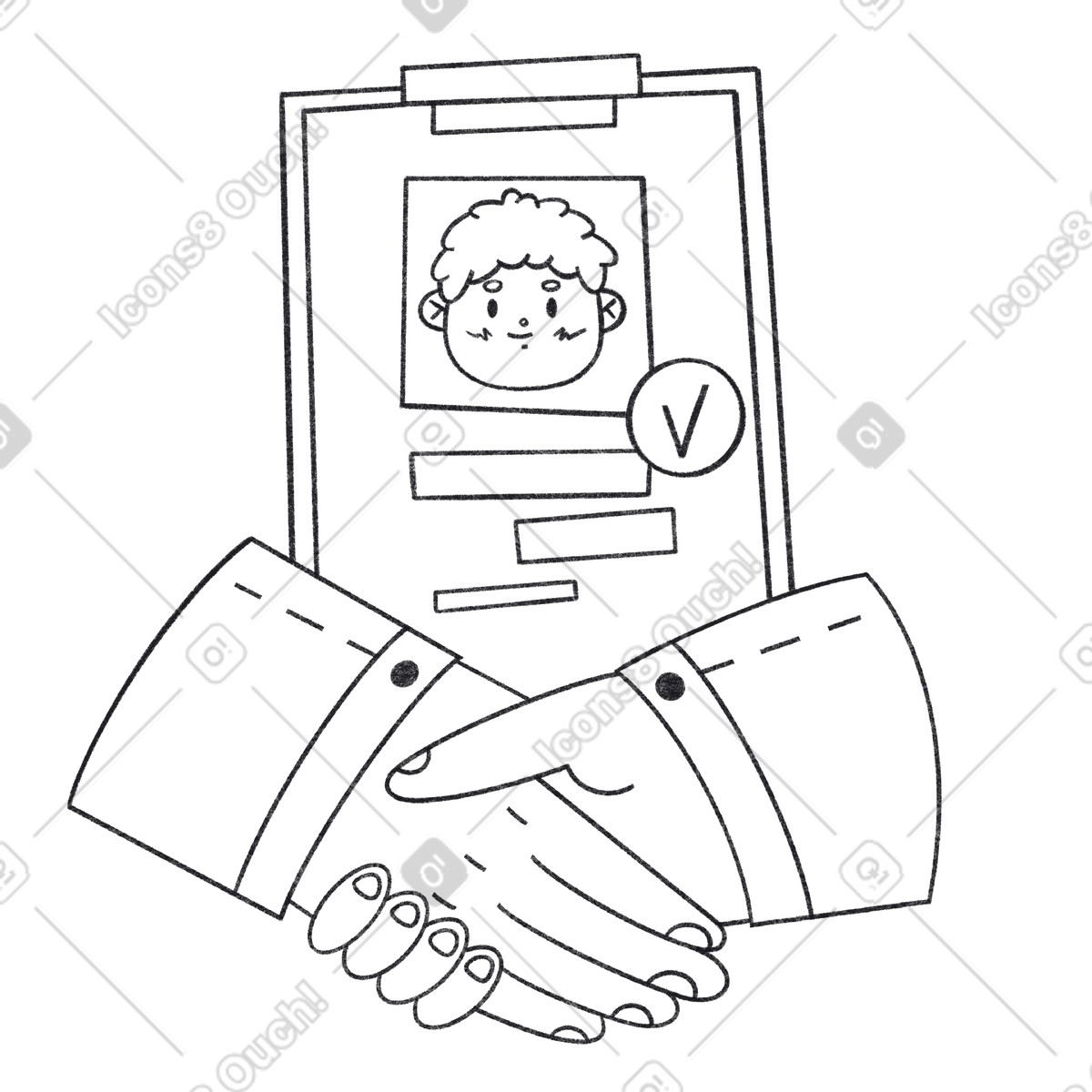 Handshake over accepted CV, Successful hiring or employee onboarding-Illustration im Bonbon Line-Stil als Download in PNG, SVG