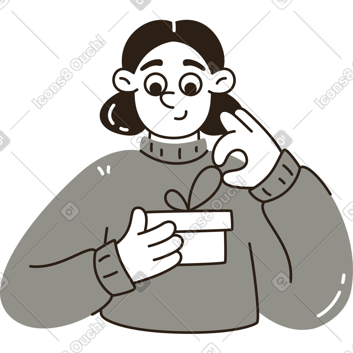 Woman with gift illustration in Plain style download in PNG, SVG