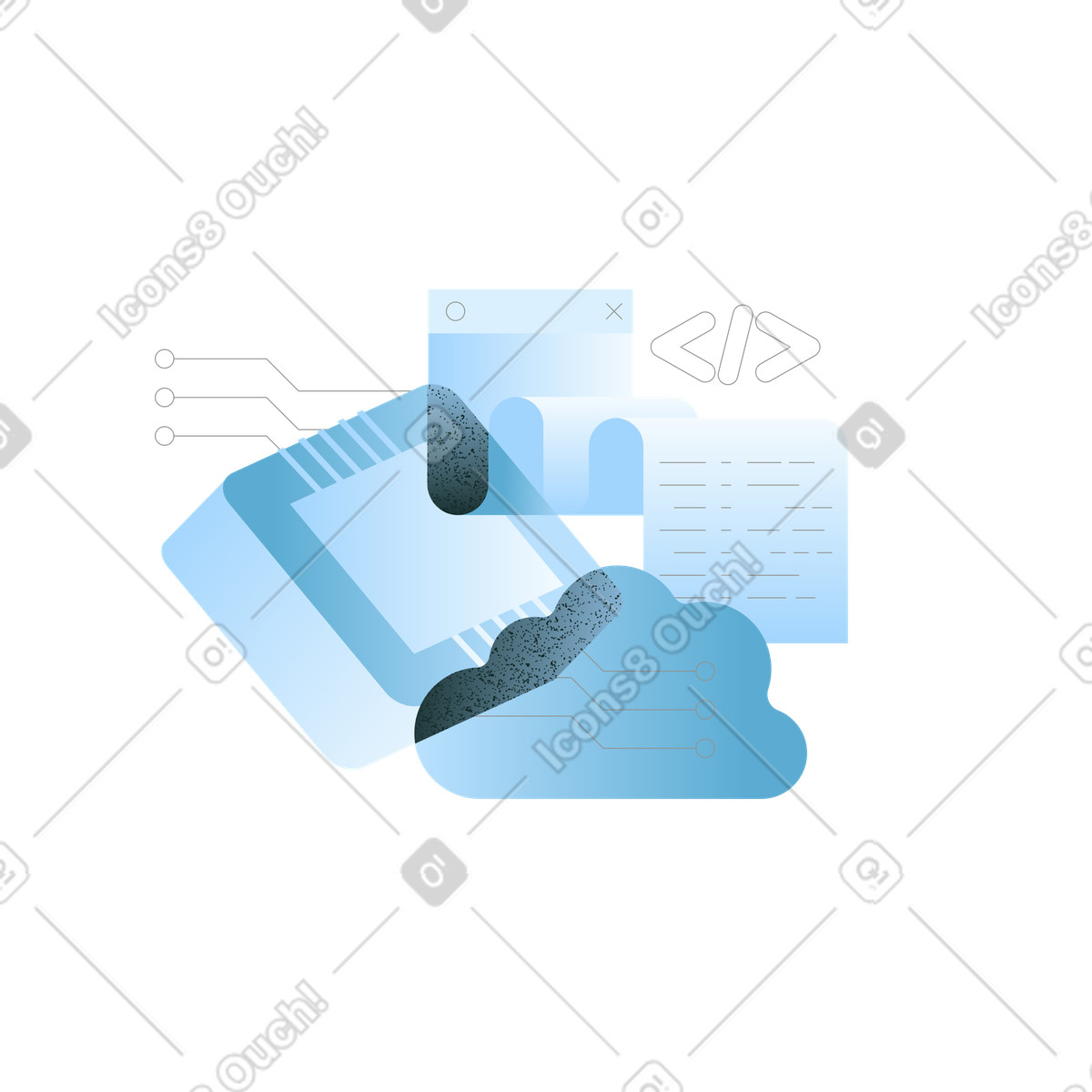 Computer chip, Computer code and cloud storage illustration in PNG, SVG