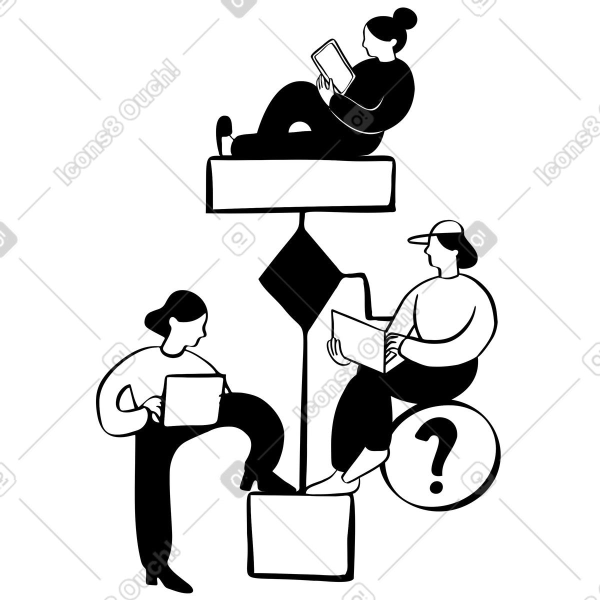 Team developing or following algorithm illustration in PNG, SVG