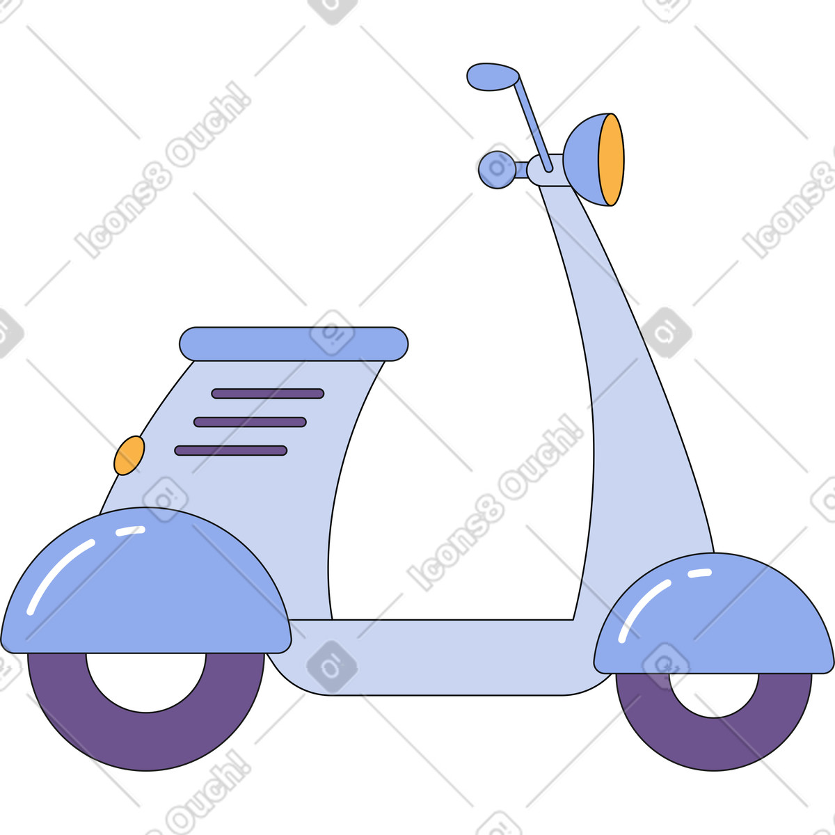 Blauer retro-roller-Illustration im Bloom-Stil als Download in PNG, SVG