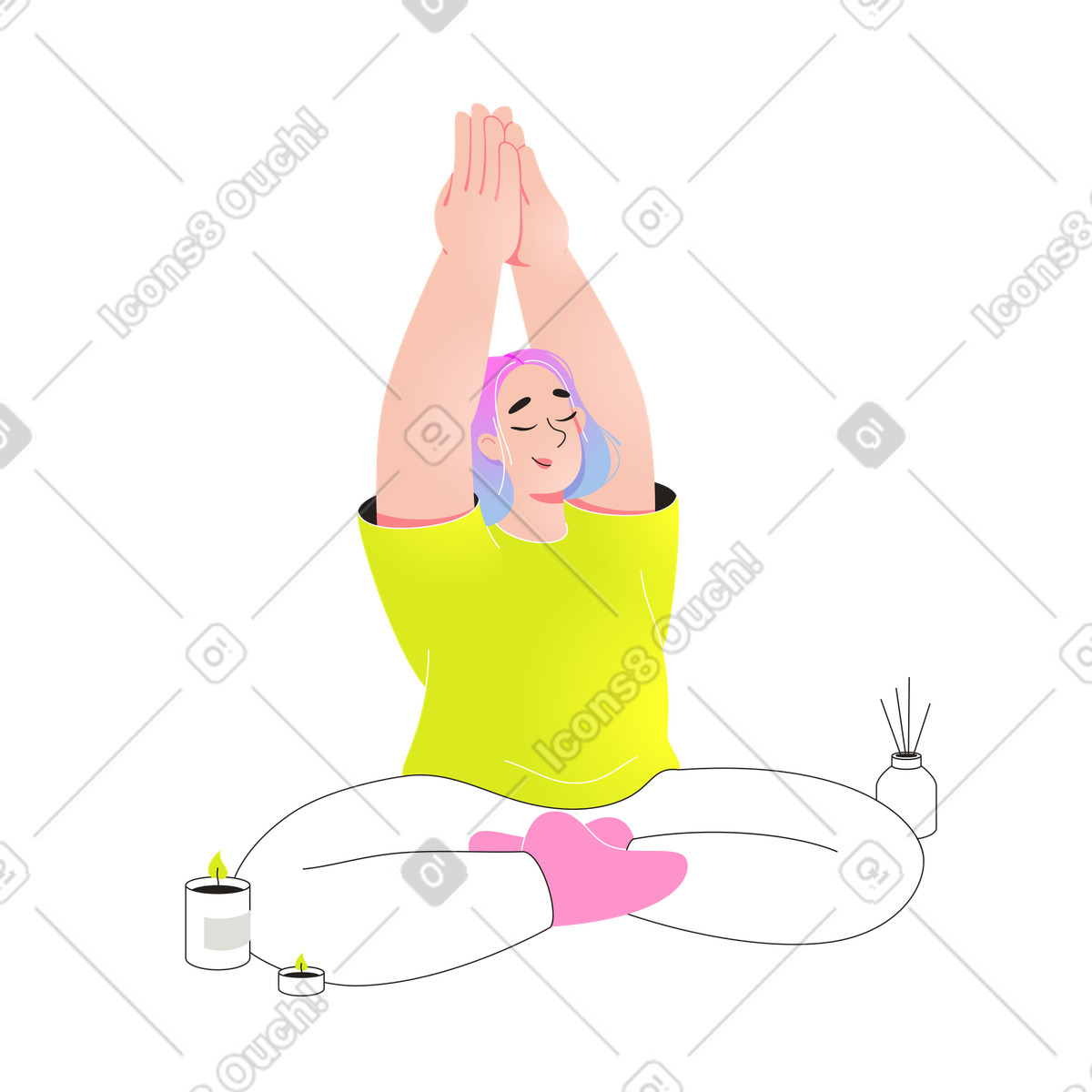 Woman doing breathing exercise in lotus yoga pose illustration Like style download PNG, SVG
