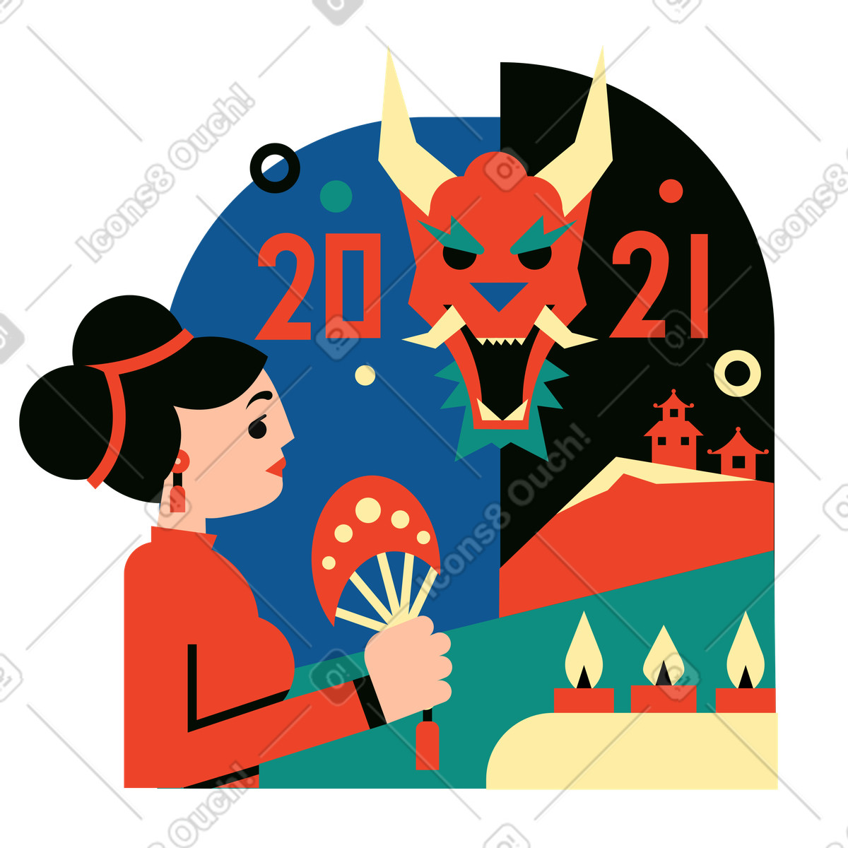Capodanno cinese 2021 con drago illustrazione in stile Polar scarica in PNG, SVG