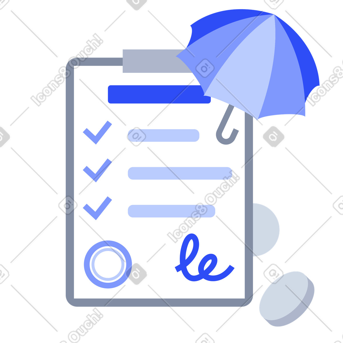 Ilustración Insurance policy checklist document with umbrella coverage protection en estilo System a descargar en PNG y SVG
