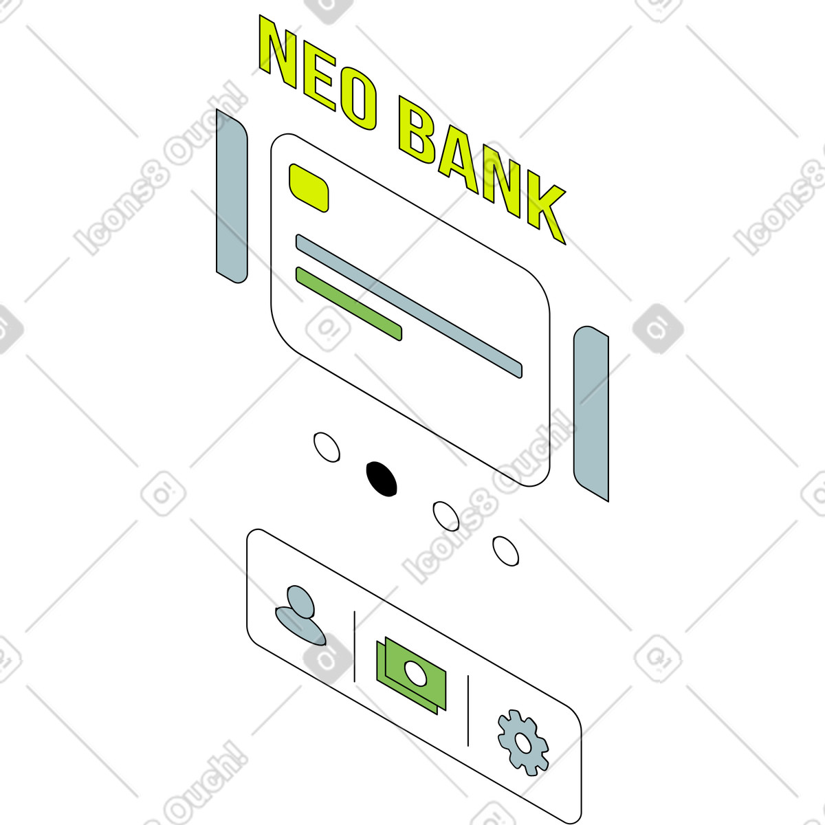 Ilustración Interfaz neobanco en estilo Isometric a descargar en PNG y SVG