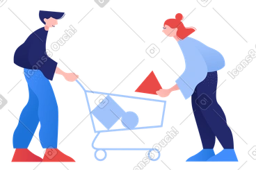 Couple putting items in shopping cart PNG, SVG