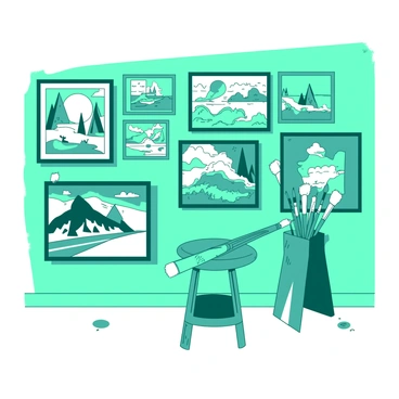 A gallery wall displaying students' art created with the versatile brushes
