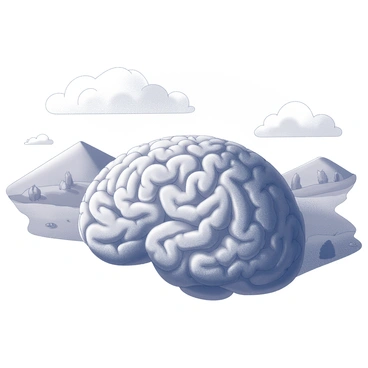 A surreal landscape where the hills and valleys form the shape of a brain