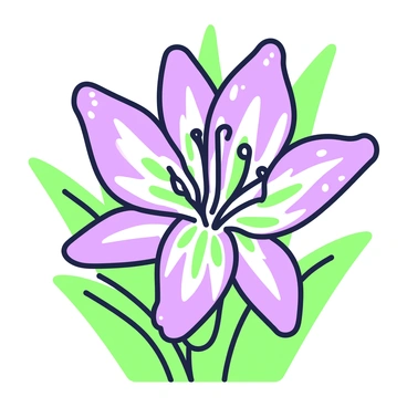 A close-up view of a tiger lily with vibrant petals in full bloom. The flower is positioned slightly off-center, showcasing its intricate pattern of stripes on the petals. The surrounding leaves are lush and green, framing the flower beautifully. Water droplets can be seen clinging to the petals, adding a touch of freshness. The background has a soft focus, emphasizing the details of the flower's texture and the delicate curves of its stamen.