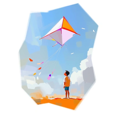 A colorful kite shaped like a large nose is flying high in a clear blue sky. The nose kite features bold colors, with a bright red tip and a pale pink body, capturing attention against the vast backdrop. A long, thin string extends from the kite, leading down to a person standing on the ground, gazing up with a smile. The sunlight illuminates the scene, highlighting the kite's playful design as it dances gently in the breeze.