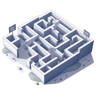 A sprawling labyrinth with paths labeled with different moral dilemmas