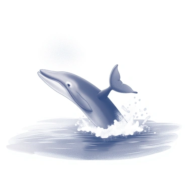 A blue whale is breaching the surface of the ocean. Its large, powerful tail is raised high above the water, causing a massive splash as it strikes the surface. Water droplets are flying in all directions, creating a dynamic scene. The whale's body is partially visible, displaying its enormous size and sleek form as it rises out of the water. The surrounding ocean appears expansive and open, with gentle waves rippling outward from the point of impact.
