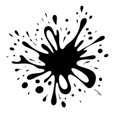 A dynamic splash of watercolor paint depicted in black and white, with various shapes and forms radiating from a central point. The paint appears to be bursting outward, creating a sense of movement and energy. Different patterns of splatters and strokes intermingle, showcasing the contrast and texture of the paint's flow. The scene is filled with an assortment of curved and jagged edges, giving the impression of fluid motion as the paint interacts with the surrounding space.