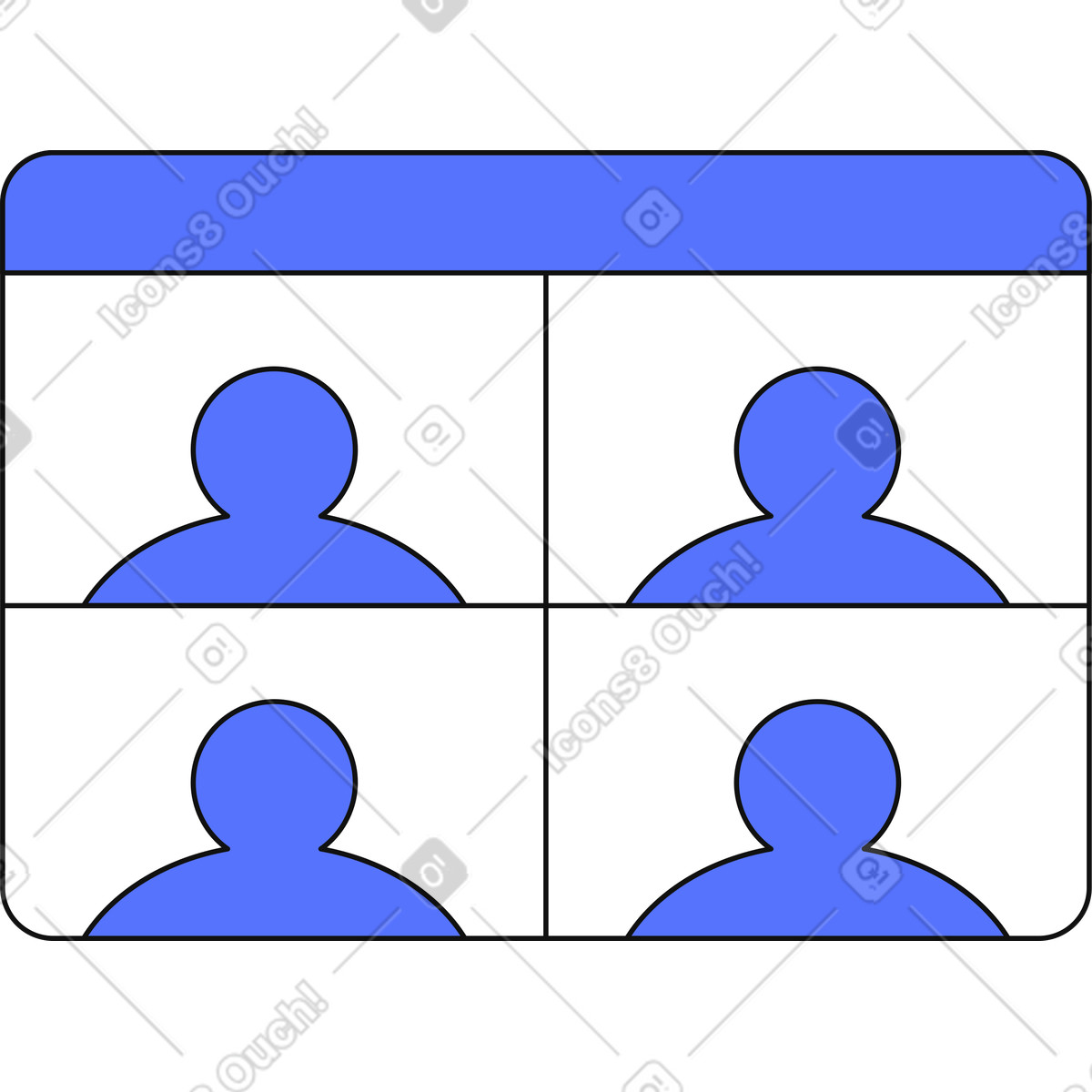 下载 Main 风格的 Video conference grid layout showing four participants in online meeting 插画，支持 PNG、SVG 格式