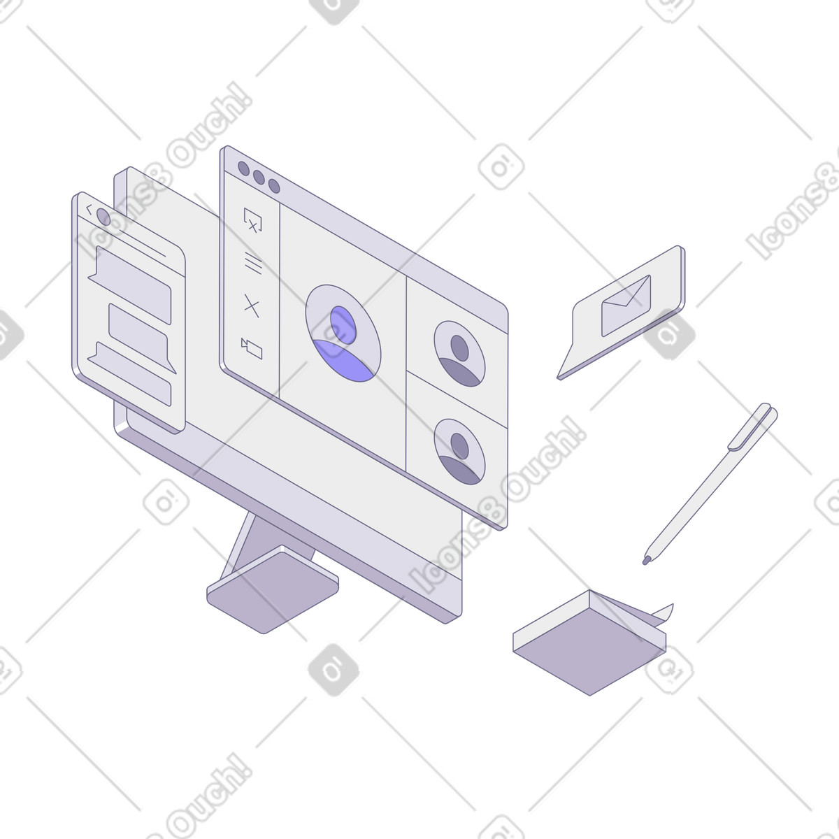 Note-taking at online meeting, Efficient remote work and productivity illustration in Modul style download in PNG, SVG