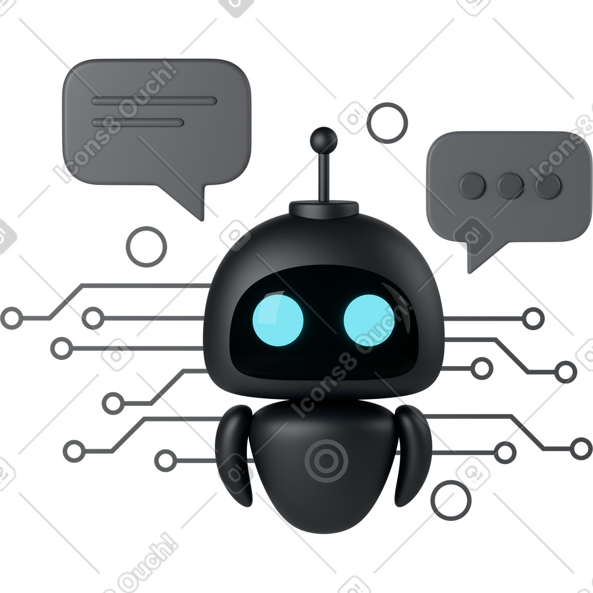 Black chatbot with text messages, AI assistant for online chat illustration in 3D Business style download in PNG, SVG