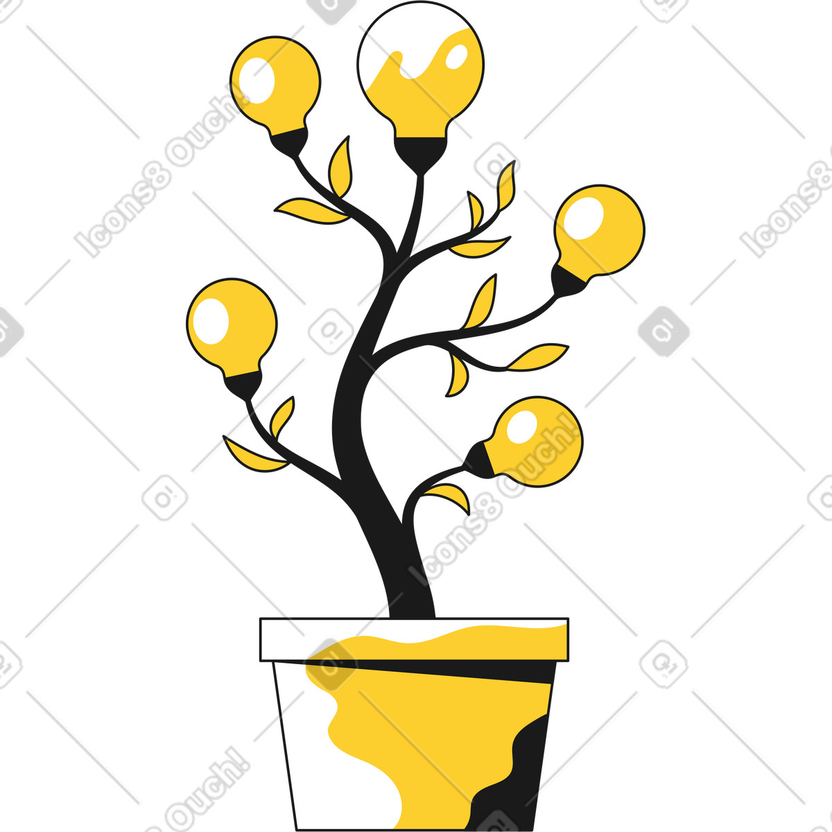 Illustration Plante en pot avec des idées dans le style Taxi à télécharger aux formats PNG, SVG