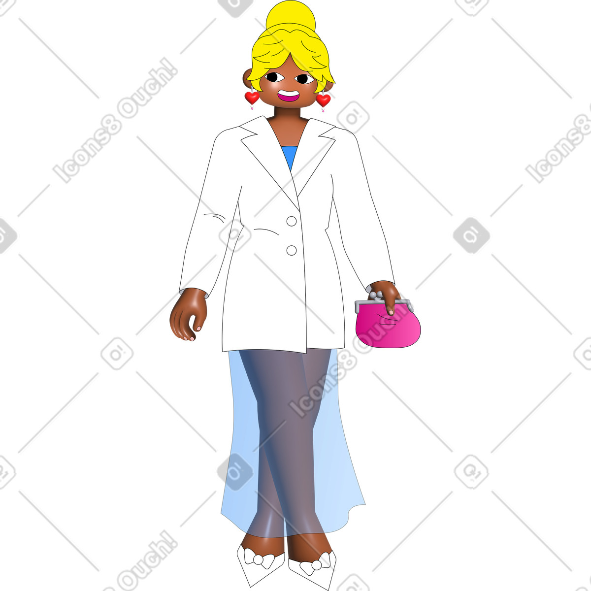 Ilustración Young woman standing and smileing widely en estilo Pop a descargar en PNG y SVG
