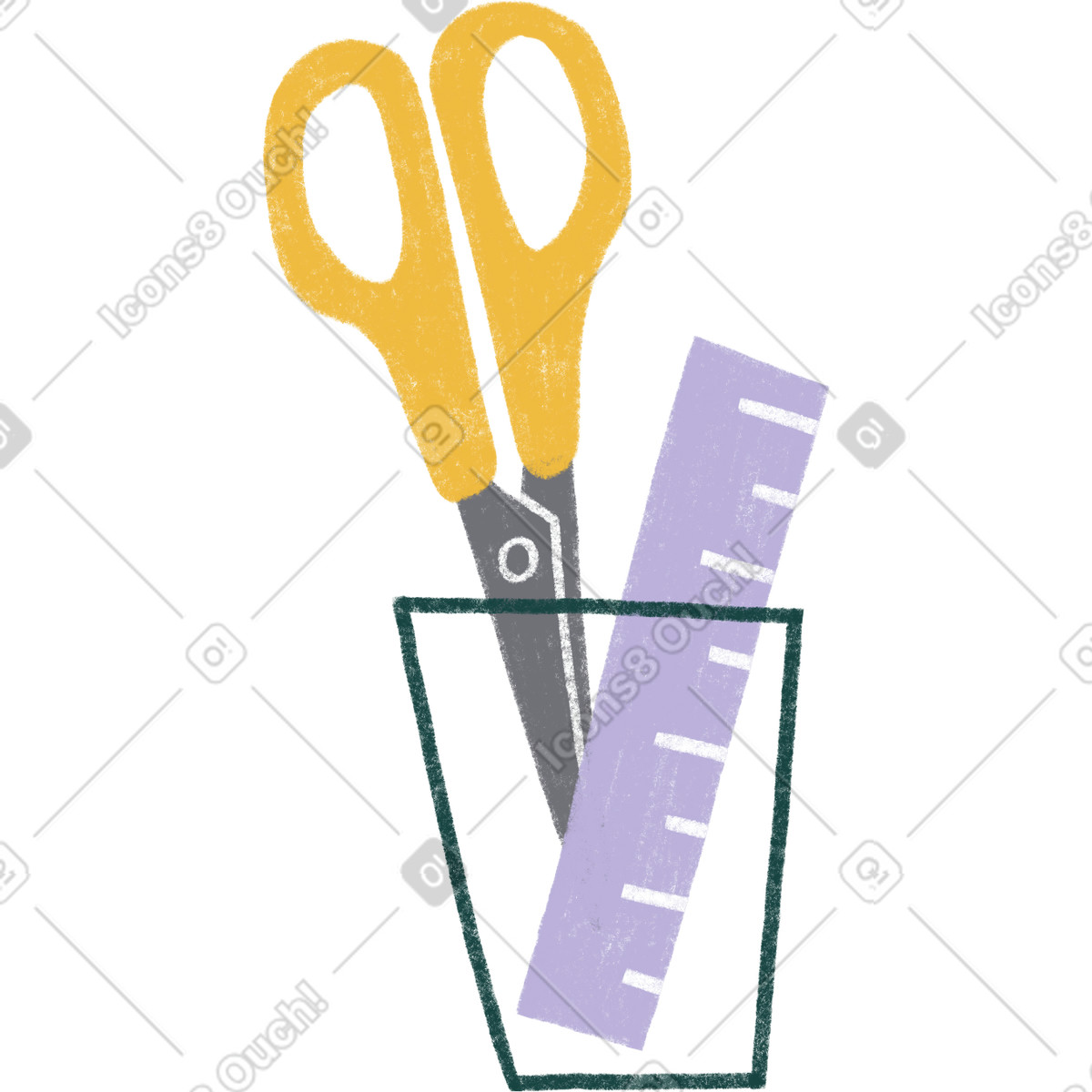 Ilustración Glass with scissors and ruler en estilo Tutti a descargar en PNG y SVG