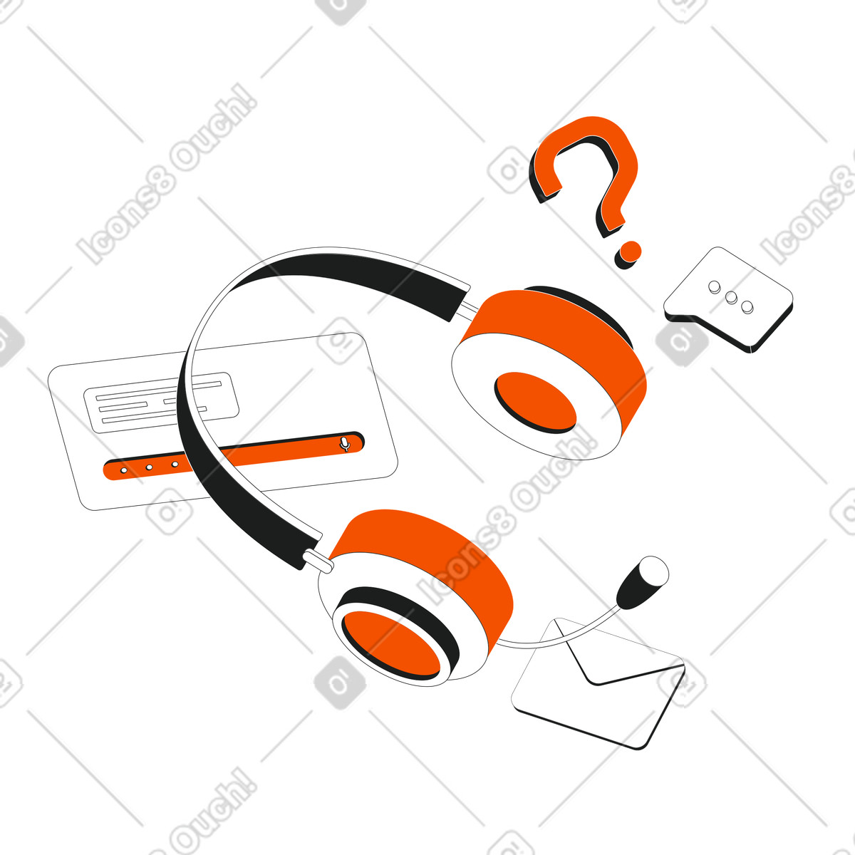 Online support chat and headset illustration in Strict style download in PNG, SVG