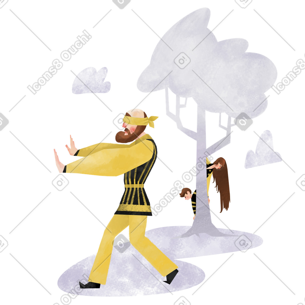 下载 风格的 Family playing hide and seek, Outdoor leisure activity 插画，支持 PNG、SVG 格式
