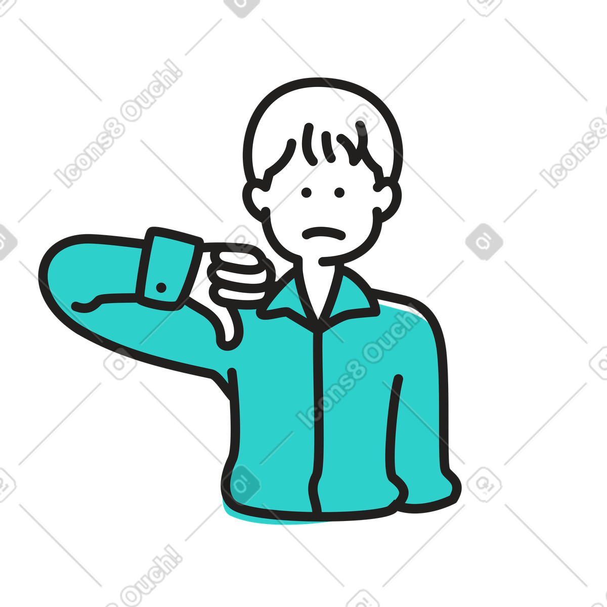 Ilustración Hombre joven mostrando los pulgares hacia abajo en estilo Little a descargar en PNG y SVG