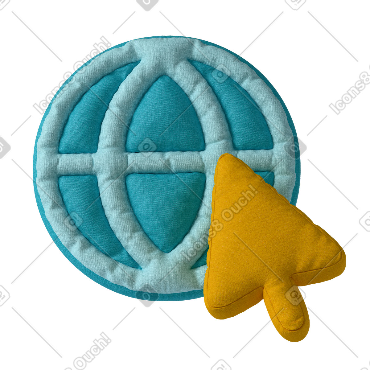 Globo internet gonfio 3d con cursore illustrazione in stile Plush icons scarica in PNG, SVG