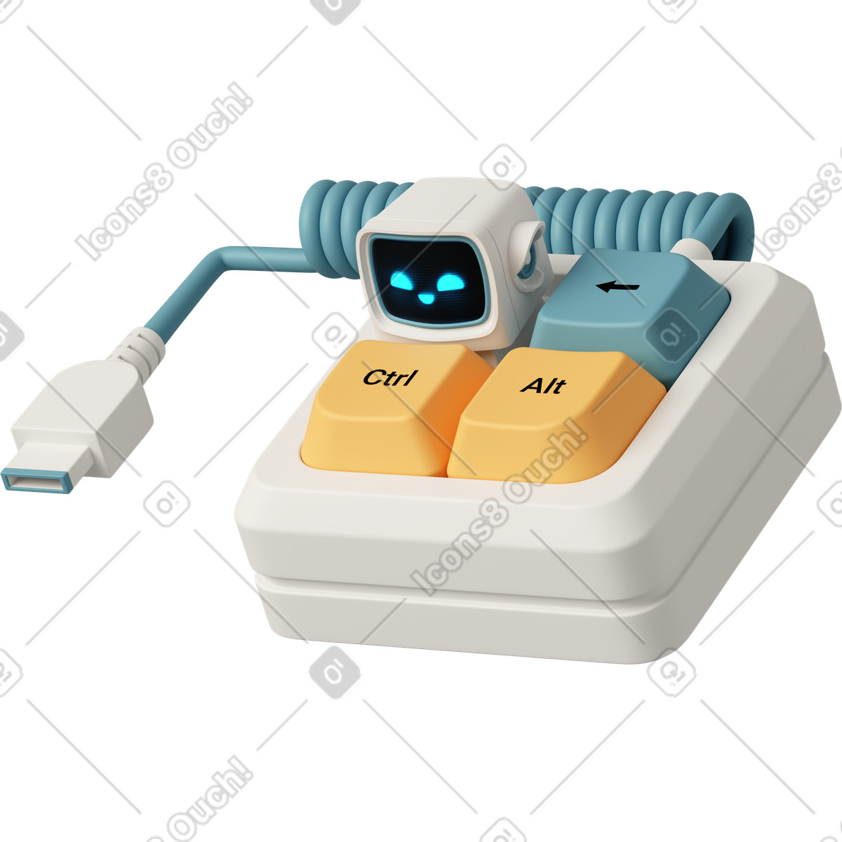 AI robot assistant as shortcut key of mini keyboard illustration in 3D Casual life style download in PNG, SVG