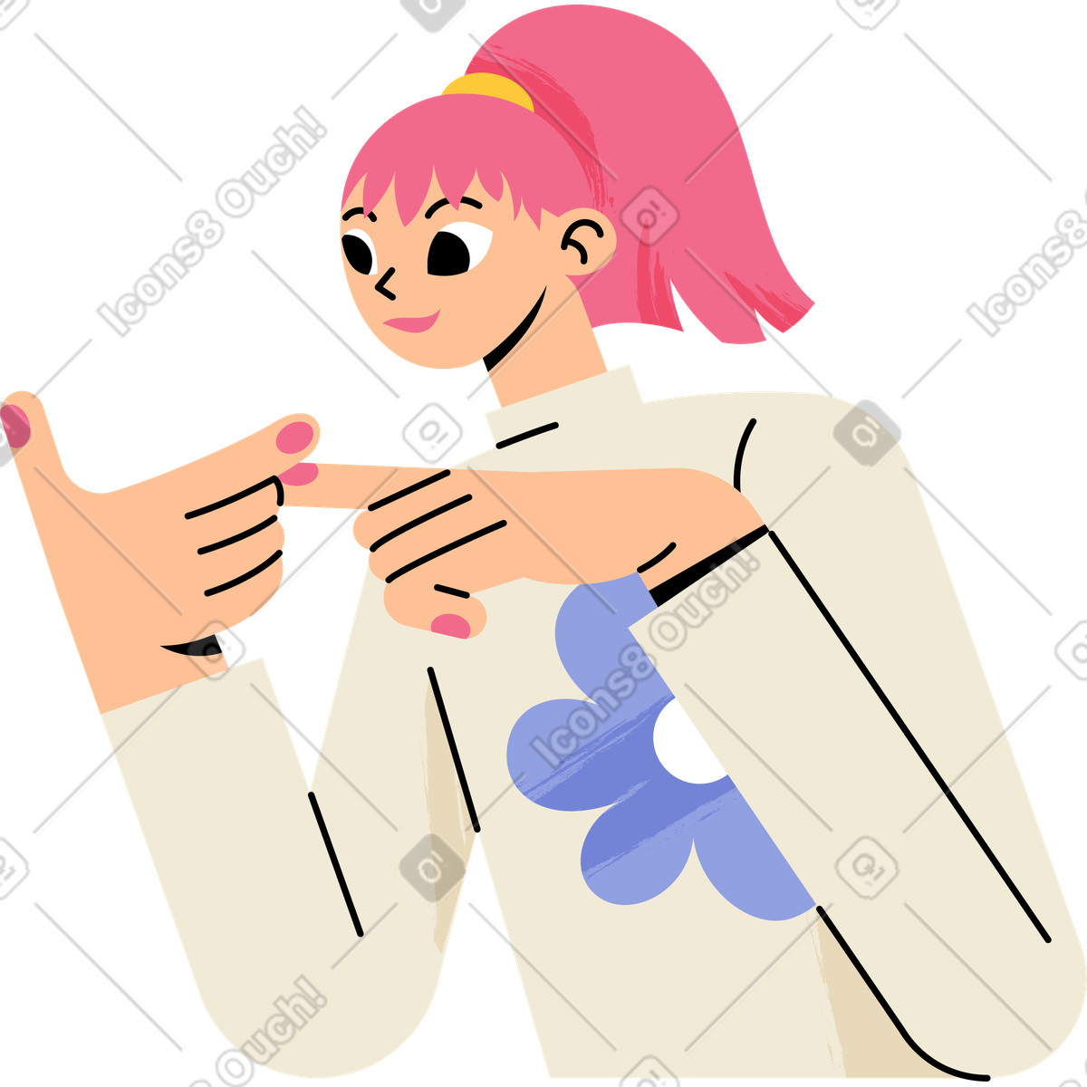Mädchen zeigt mit dem finger-Illustration im Juicy-Stil als Download in PNG, SVG