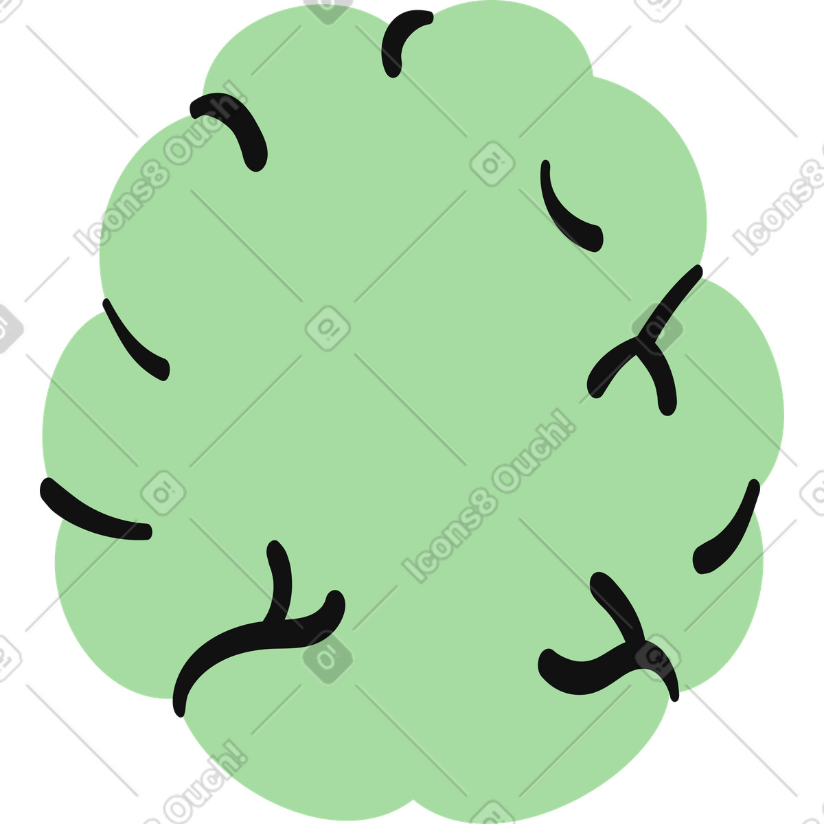 Иллюстрация Brain icon simple green organ with curved black folds в стиле Organic — скачать в форматах PNG, SVG
