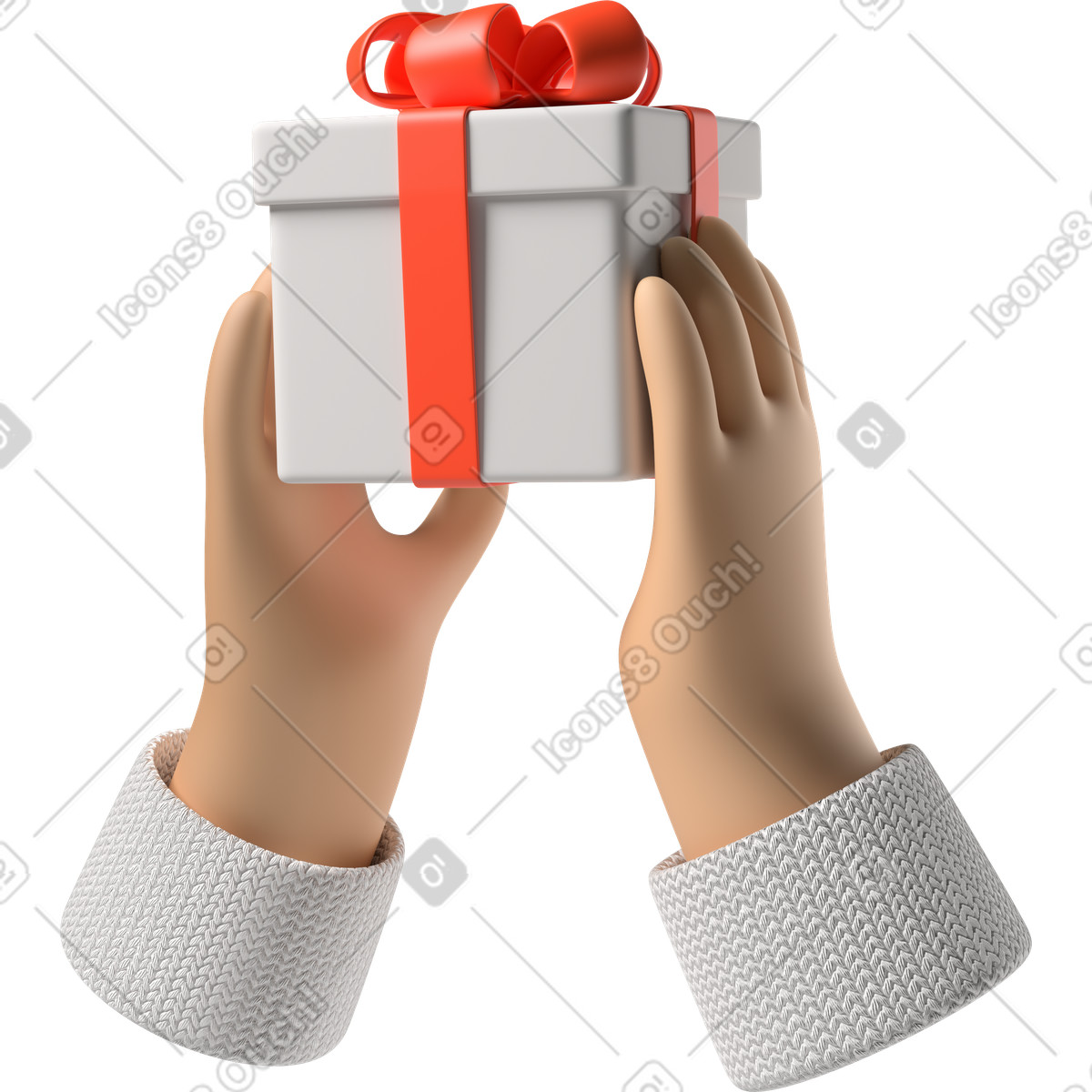 Weiße hauthände, die eine geschenkbox halten-Illustration im 3D Hands Fun&Wild-Stil als Download in PNG, SVG