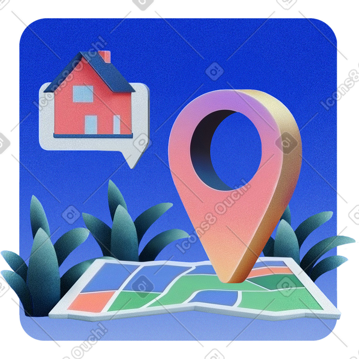 Иллюстрация Местоположение на карте со значком дома, gps-отслеживанием и домашним адресом в стиле Grainy — скачать в форматах PNG, SVG