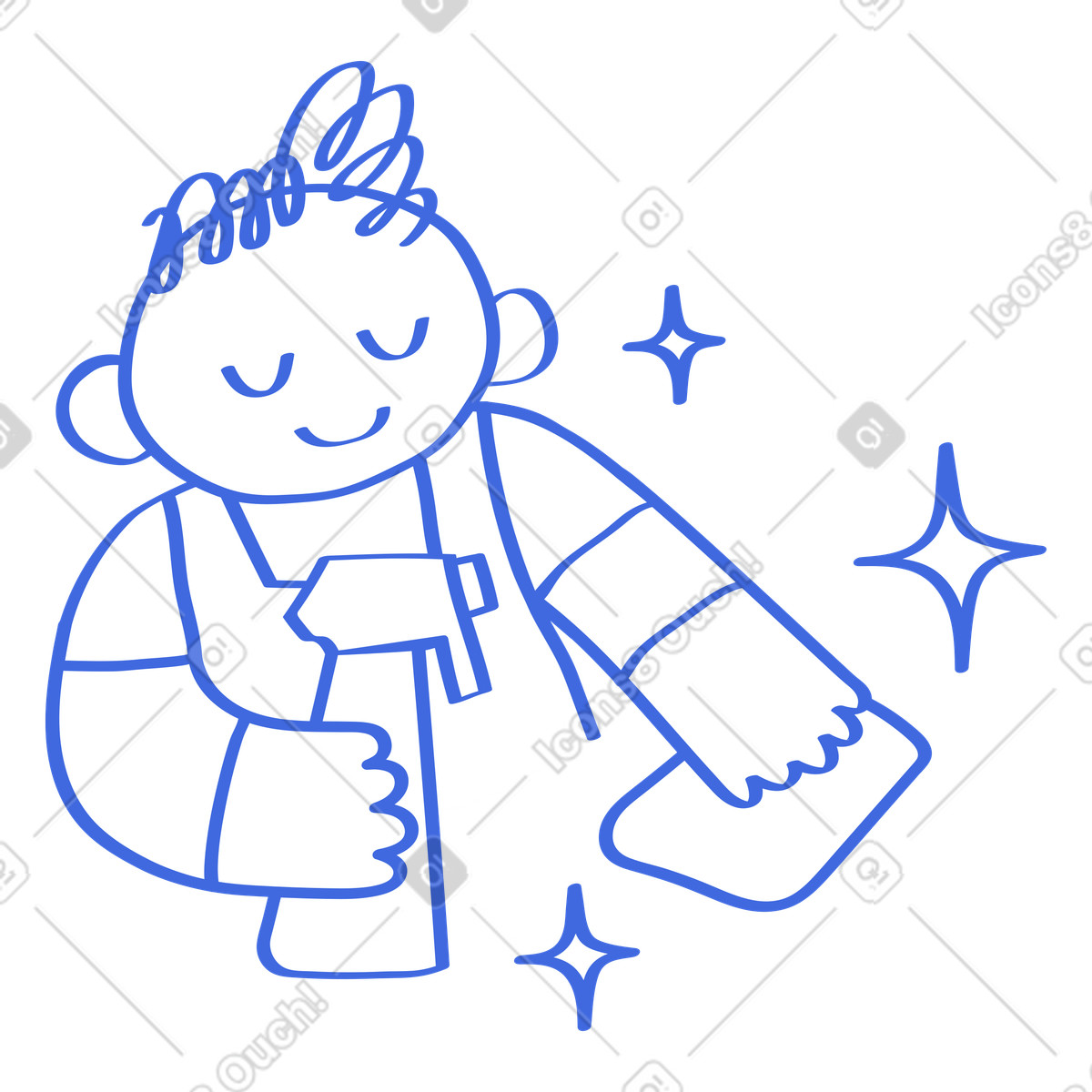 Ilustração de Cleaner holding spray bottle and cloth with sparkles around em no estilo Ballpoint Pen para baixar em PNG, SVG