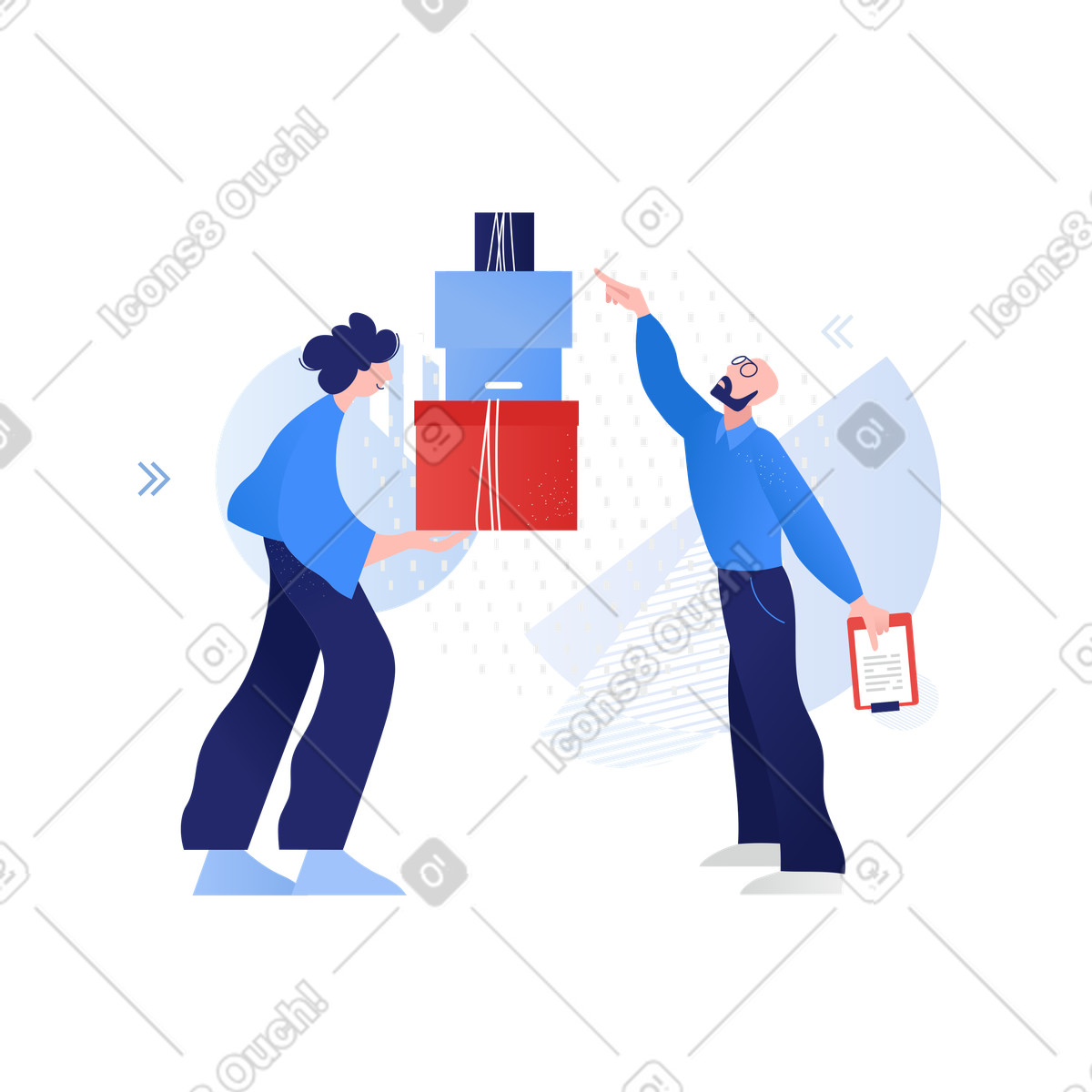 Man with clipboard receiving delivery illustration in Clip style download in PNG, SVG