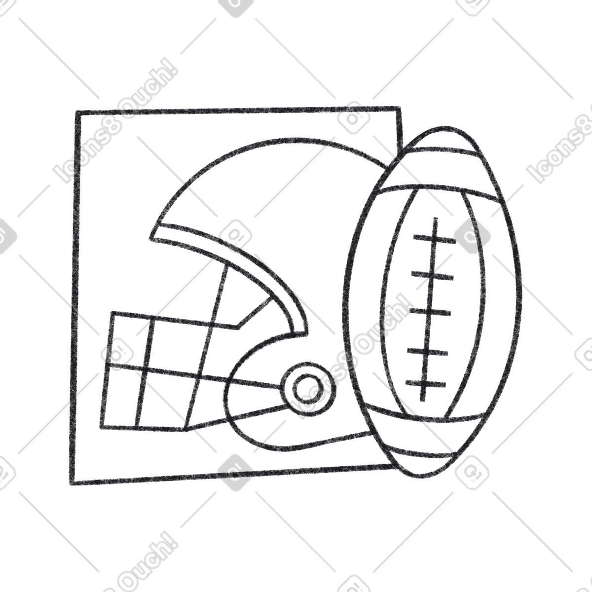 Rugby-helm und ball auf dem platz-Illustration im Bonbon Line-Stil als Download in PNG, SVG
