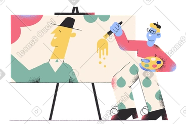 Man painting a picture on canvas PNG, SVG