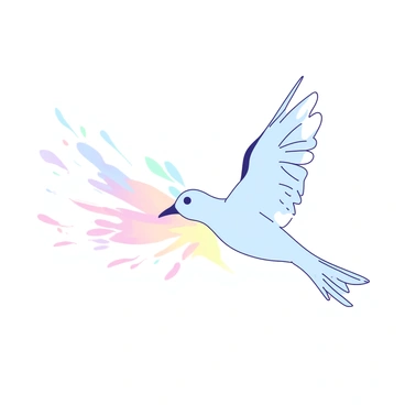 A white bird is soaring gracefully through the air, its wings outstretched. The bird's feathers appear translucent, allowing light to filter through them, creating a soft glow. Surrounding the bird is a delicate shimmering aura that enhances its ethereal presence. The background features a subtle blend of colors that complements the bird, adding to the overall sense of lightness and movement in the scene.