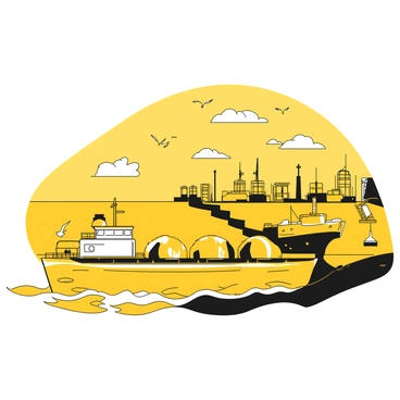 A tank barge is positioned at the edge of a harbor, with waves gently lapping against its sides. The vessel has large, cylindrical tanks on its deck, and its hull is primarily white with black accents. The harbor is lined with moored boats and docks, while seagulls are flying overhead. In the distance, the open sea stretches wide, with a clear horizon. The sky shows a few clouds, indicating a change in weather as the barge prepares to navigate into deeper waters. The scene captures the transition from the safety of the harbor to the vastness of the ocean.