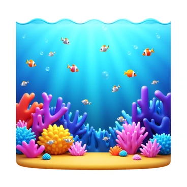 A vibrant underwater scene featuring an array of colorful coral reefs in various shapes and sizes. Numerous fish of different species, including clownfish, angelfish, and parrotfish, swim gracefully among the corals. Sunlight filters down from the surface of the water, creating dappled patterns on the sandy ocean floor. Bubbles rise from the fish as they navigate the lively underwater environment.